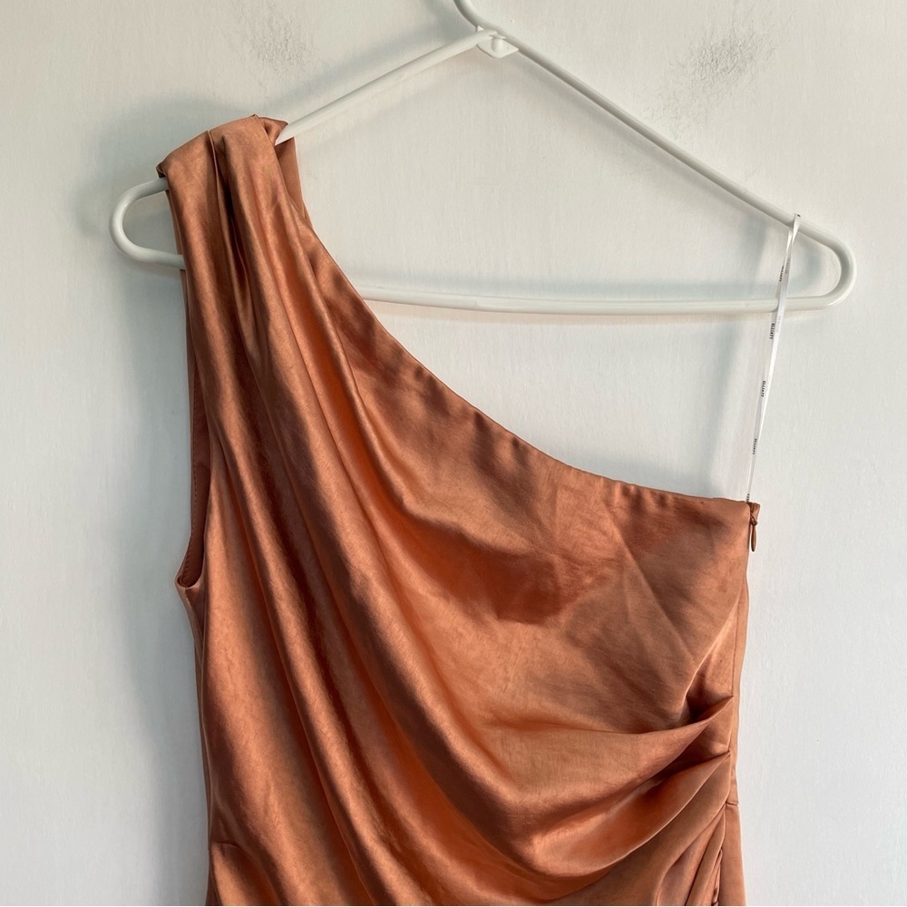 NWT Elliott Cassini Dress Copper Satin One Shoulder Ruched Formal Sleeveless S - Picture 7 of 15
